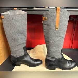 Sam Edelman Penny Knee High Riding Boots Gray Wool & Black Leather Women’s Sz 10